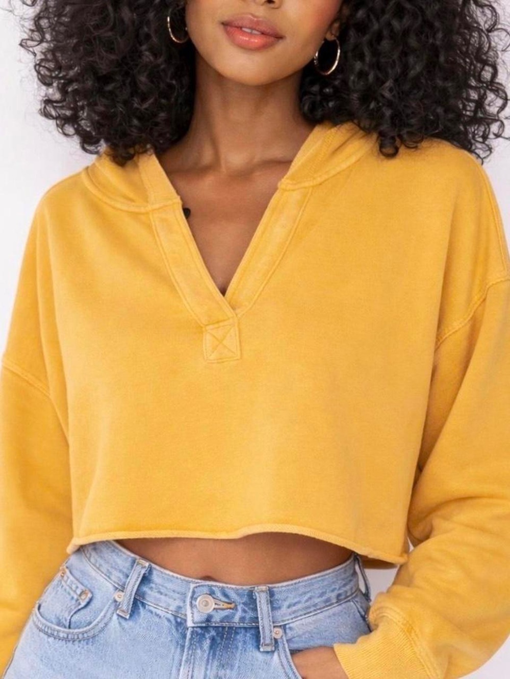 Aerie golden orange road trip crop hoodie womens L v-neck
